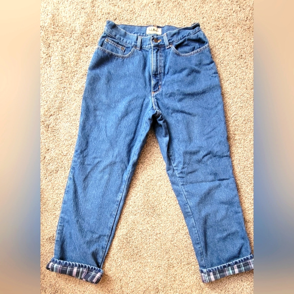 L.L. Bean Lined Jeans 10 Flannel Warm High Waisted Winter Denim Plaid